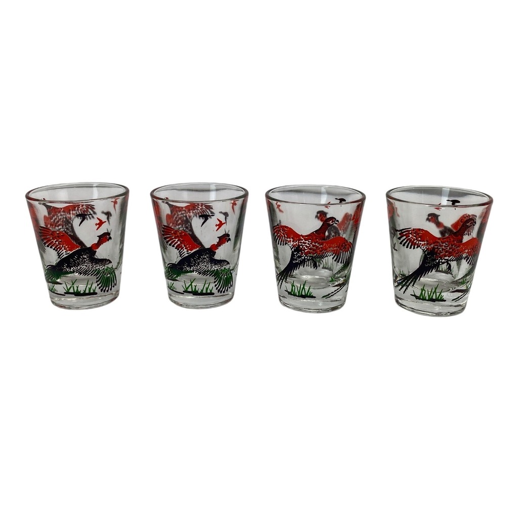 Vintage Pheasant Shot Glasses‎ Set of 4 Bird Hunting Barware Drinkware